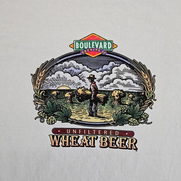 Vintage Boulevard Brewing Co Wheat Beer Shirt Beer Graphic Medium White Tee - Picture 2 of 9